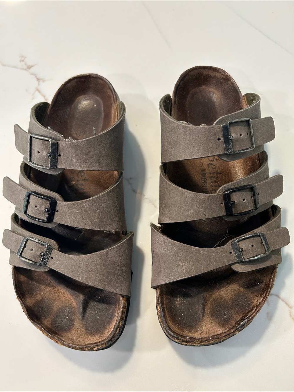 Women’s Triple Buckle Leather Sandals — Brown